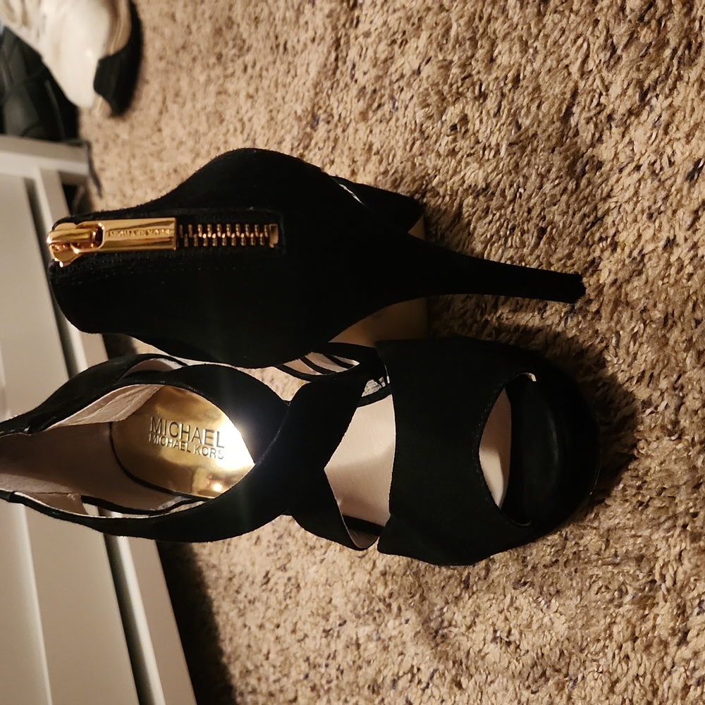 Black Suede Peep toe platform Heels